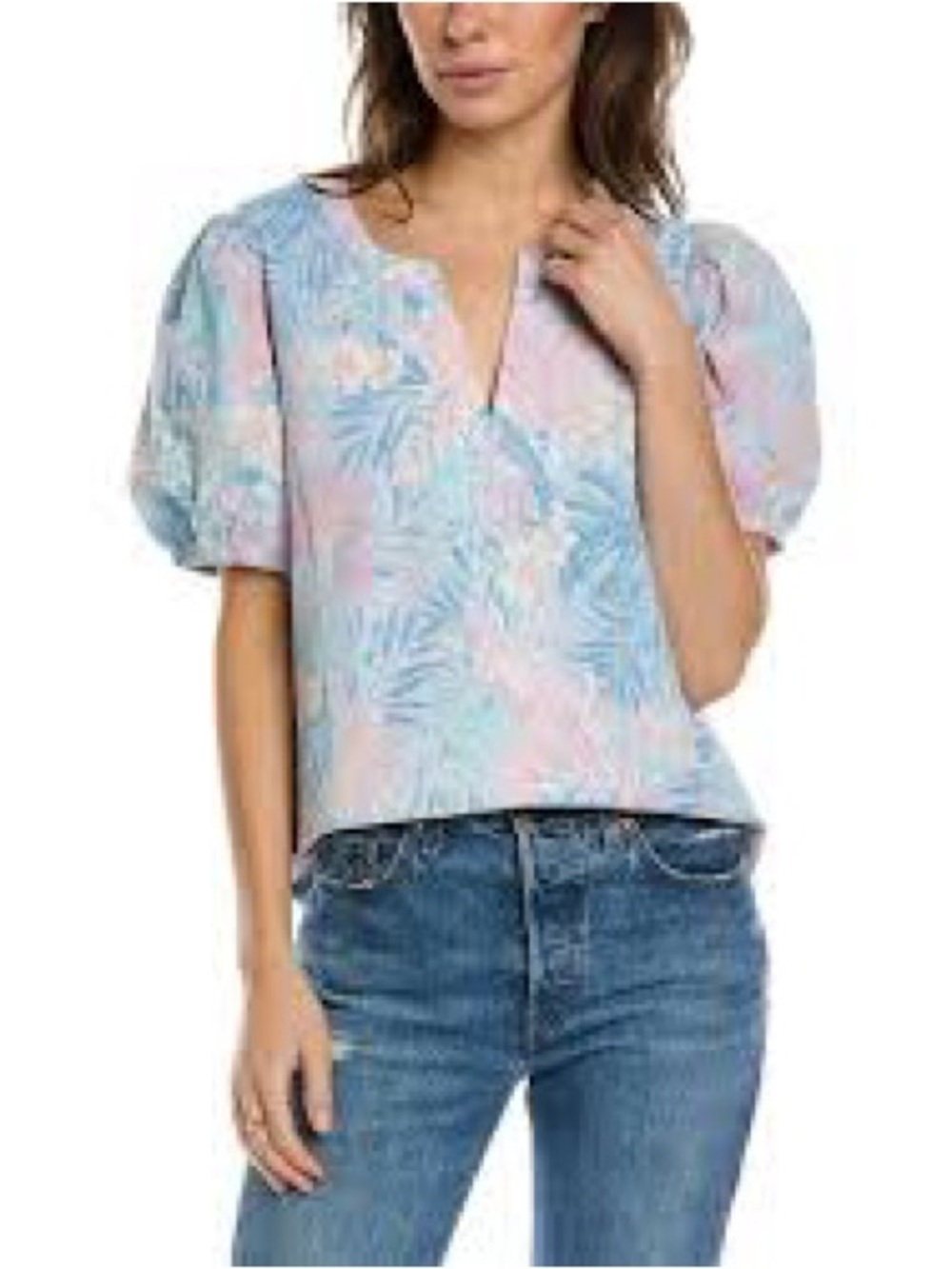 Tommy Bahama Pastel Floral Puff-Sleeve V-Neck Top